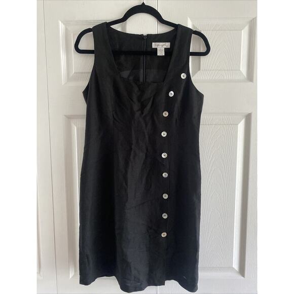 Spiegel Womens 6 Black Linen Blend Dress Pearl Button - Picture 1 of 7